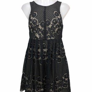 Free People Black Lacy Dress Open Back Beige Lining Side Zip Size 2